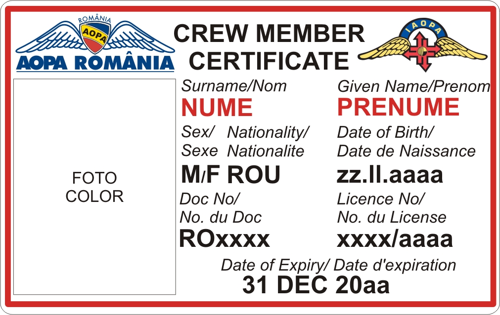 AOPA Romania emite cardul AOPA Crew Member Certificate!